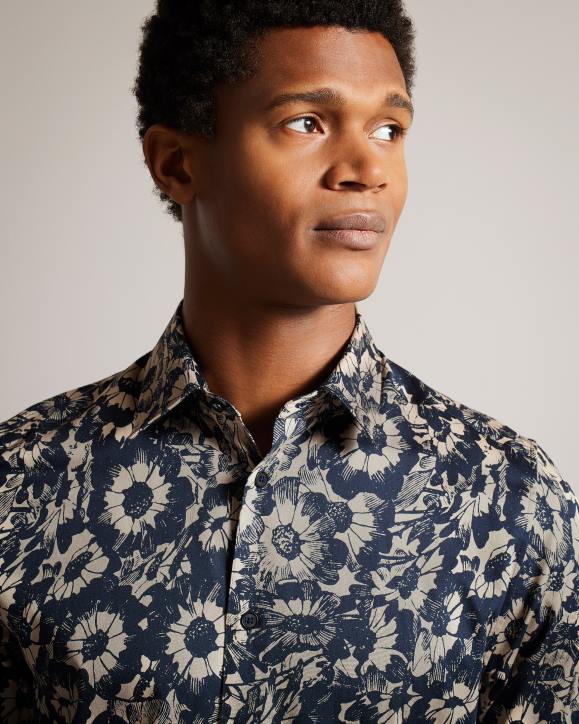 Ted Baker Aibsho Short Sleeve Floral Print Shirt Tan Clothing Men TLPL1529