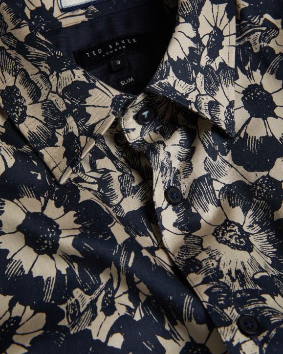Ted Baker Aibsho Short Sleeve Floral Print Shirt Tan Clothing Men TLPL1529