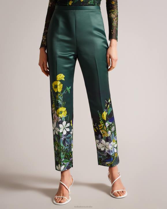 Ted Baker Aikaat High Rise Cropped Botanical Trousers Dark Green Clothing Women TLPL286