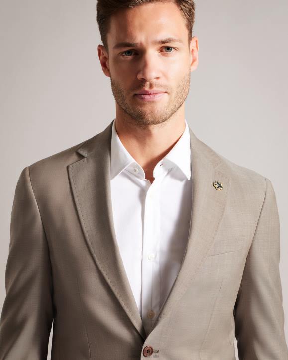 Ted Baker Alconaj Pure Wool Sharkskin Suit Jacket Natural Clothing Men TLPL1569