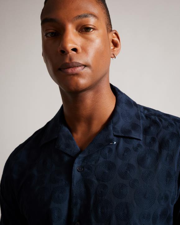 Ted Baker Allbury Short Sleeve Circle Embroidery Shirt Navy Clothing Men TLPL1302