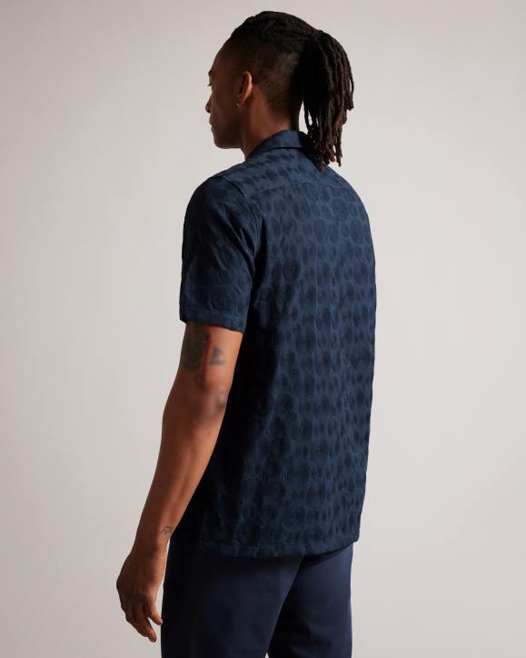 Ted Baker Allbury Short Sleeve Circle Embroidery Shirt Navy Clothing Men TLPL1302