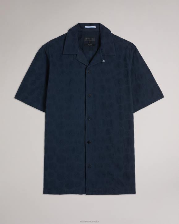 Ted Baker Allbury Short Sleeve Circle Embroidery Shirt Navy Clothing Men TLPL1302