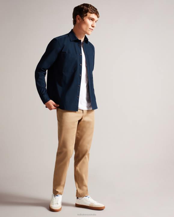Ted Baker Almur Long Sleeve Brushed Twill Overshirt Navy Clothing Men TLPL1242