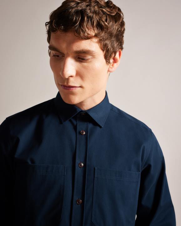 Ted Baker Almur Long Sleeve Brushed Twill Overshirt Navy Clothing Men TLPL1242