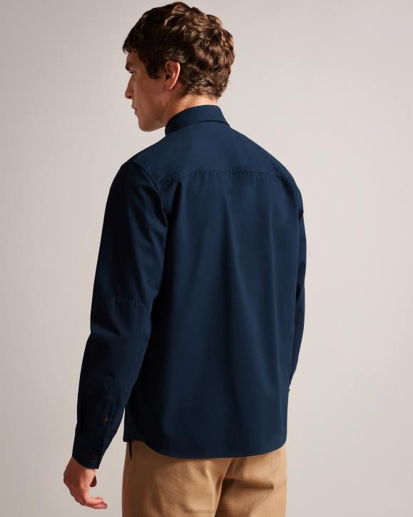 Ted Baker Almur Long Sleeve Brushed Twill Overshirt Navy Clothing Men TLPL1242