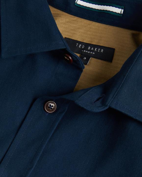 Ted Baker Almur Long Sleeve Brushed Twill Overshirt Navy Clothing Men TLPL1242