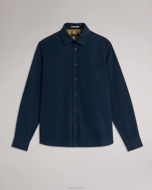 Ted Baker Almur Long Sleeve Brushed Twill Overshirt Navy Clothing Men TLPL1242