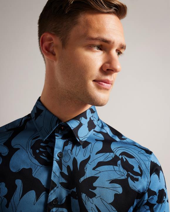 Ted Baker Altlo Long Sleeve Floral Print Shirt Medium Blue Clothing Men TLPL1253
