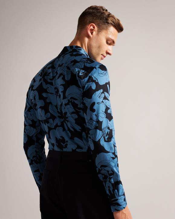Ted Baker Altlo Long Sleeve Floral Print Shirt Medium Blue Clothing Men TLPL1253