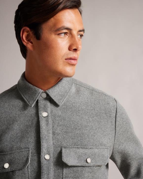 Ted Baker Anderby Long Sleeve Wool Blend Overshirt Gray Clothing Men TLPL1249