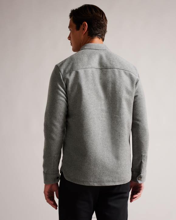 Ted Baker Anderby Long Sleeve Wool Blend Overshirt Gray Clothing Men TLPL1249