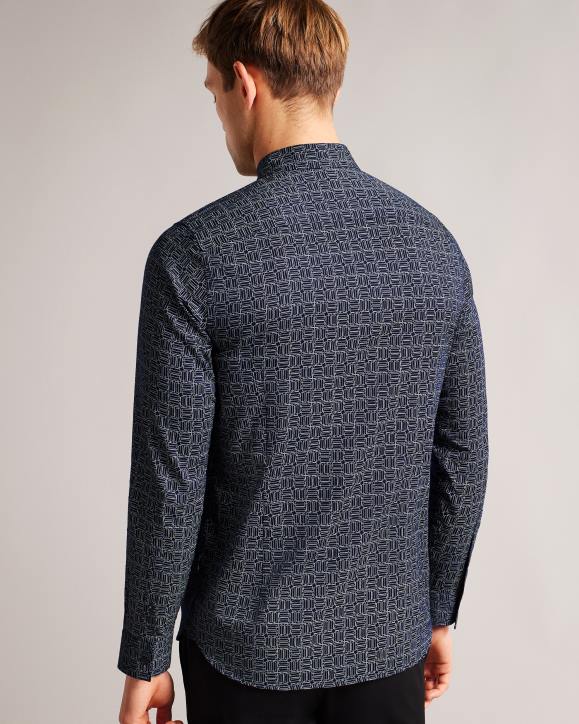 Ted Baker Andover Long Sleeve Geometric Print Shirt Navy Clothing Men TLPL1422