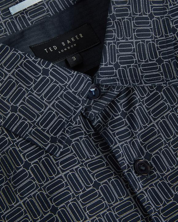 Ted Baker Andover Long Sleeve Geometric Print Shirt Navy Clothing Men TLPL1422