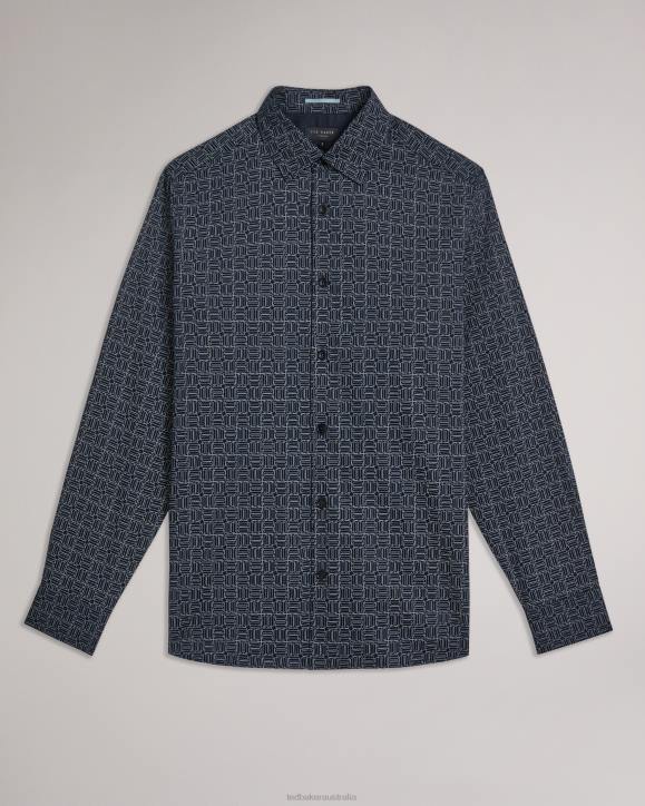 Ted Baker Andover Long Sleeve Geometric Print Shirt Navy Clothing Men TLPL1422