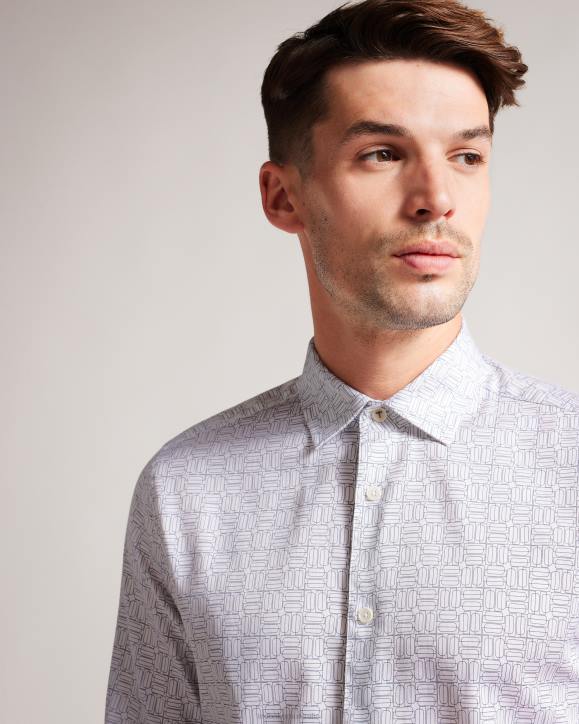 Ted Baker Andover Long Sleeve Geometric Print Shirt White Clothing Men TLPL1521