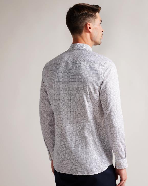 Ted Baker Andover Long Sleeve Geometric Print Shirt White Clothing Men TLPL1521