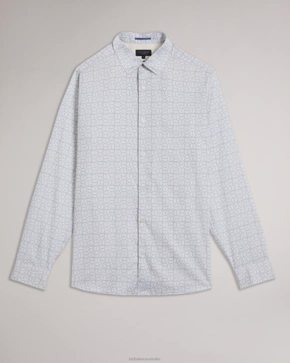 Ted Baker Andover Long Sleeve Geometric Print Shirt White Clothing Men TLPL1521