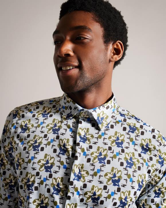 Ted Baker Arigna Long Sleeve Magnolia Print Shirt Pale Blue Clothing Men TLPL1595