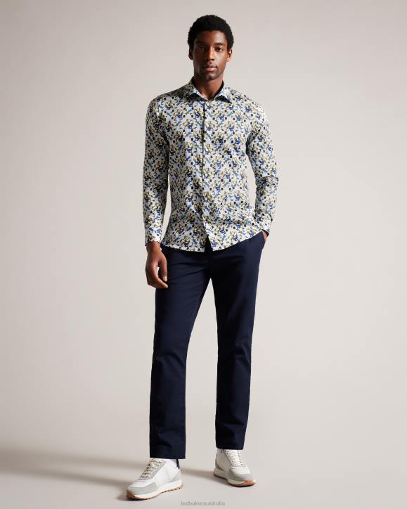 Ted Baker Arigna Long Sleeve Magnolia Print Shirt Pale Blue Clothing Men TLPL1595