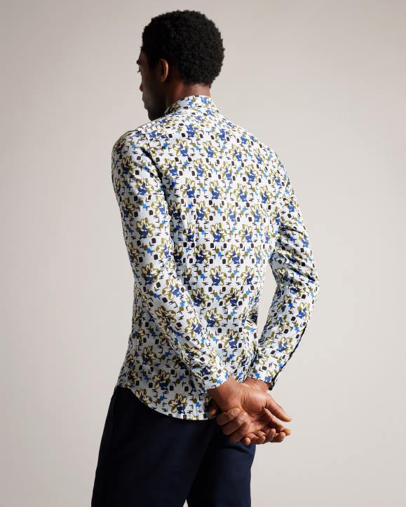 Ted Baker Arigna Long Sleeve Magnolia Print Shirt Pale Blue Clothing Men TLPL1595