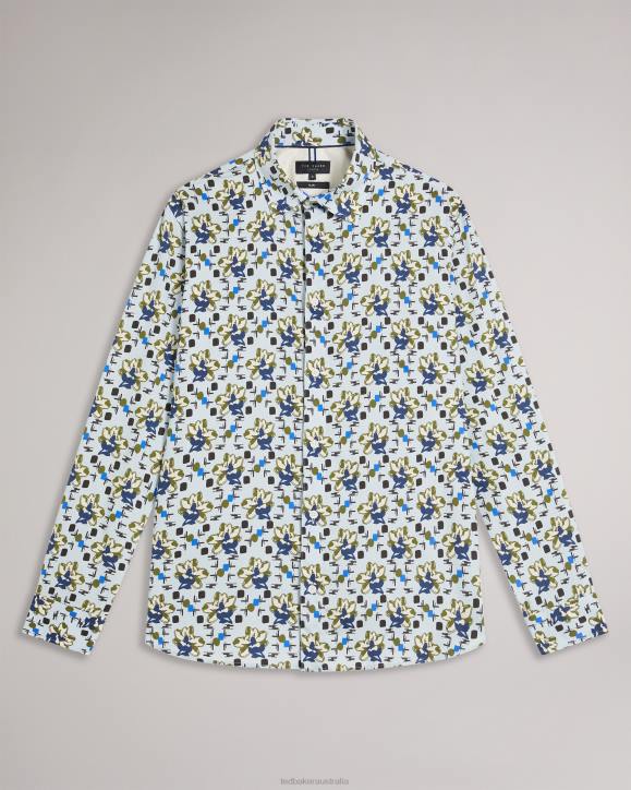 Ted Baker Arigna Long Sleeve Magnolia Print Shirt Pale Blue Clothing Men TLPL1595