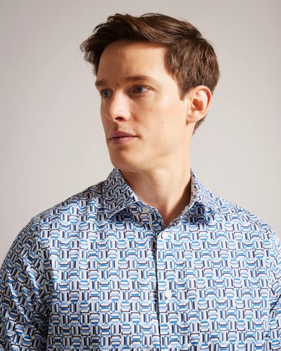 Ted Baker Astun Short Sleeve Cotton Stretch Shirt Blue Clothing Men TLPL1430