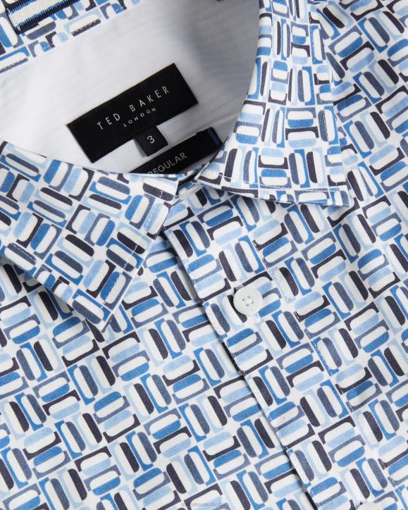 Ted Baker Astun Short Sleeve Cotton Stretch Shirt Blue Clothing Men TLPL1430
