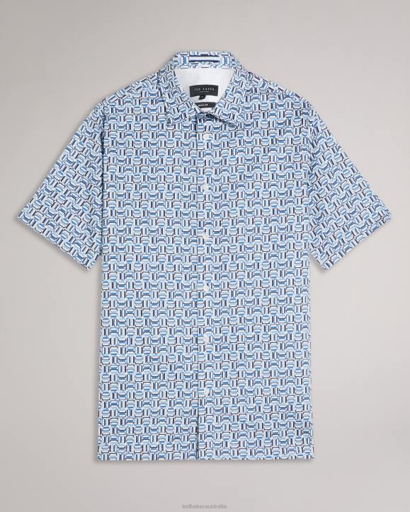 Ted Baker Astun Short Sleeve Cotton Stretch Shirt Blue Clothing Men TLPL1430