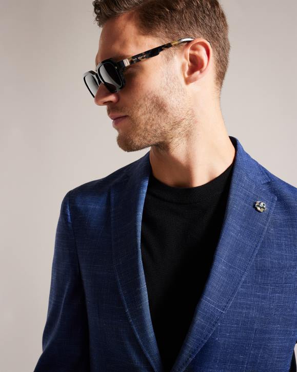 Ted Baker Audenj Wool And Linen Check Suit Jacket Navy Clothing Men TLPL1359