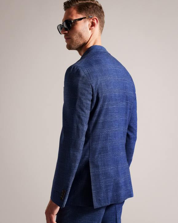 Ted Baker Audenj Wool And Linen Check Suit Jacket Navy Clothing Men TLPL1359