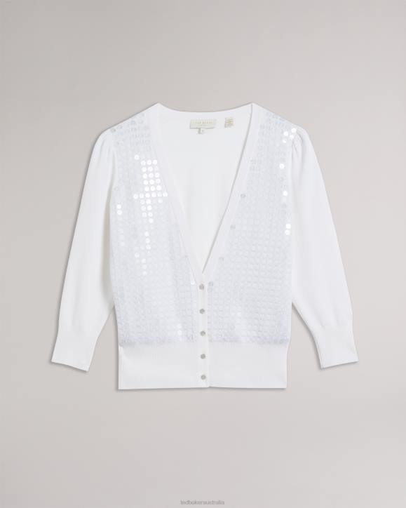 Ted Baker Baliner Sequin Detail Knit Cardigan White Clothing Women TLPL156