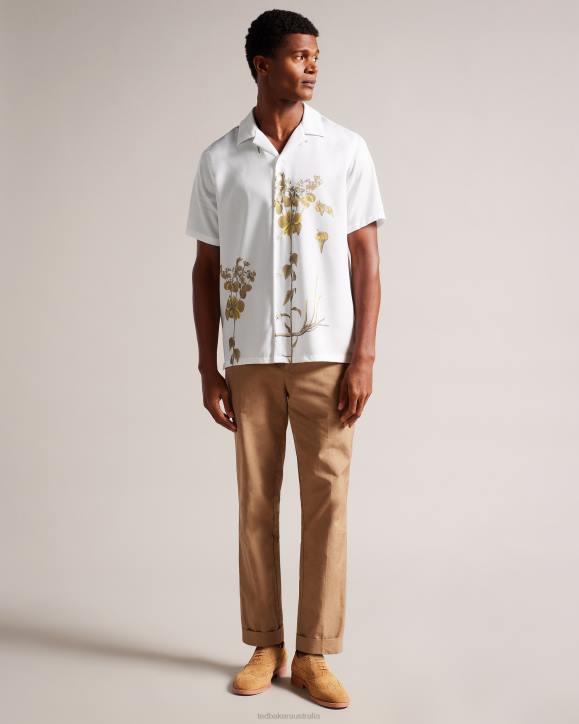Ted Baker Bedmon Short Sleeve Botanical Print Shirt White Clothing Men TLPL1370