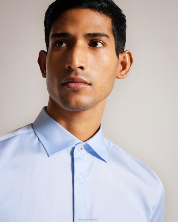 Ted Baker Bellow Long Sleeve Satin Stretch Shirt Light Blue Clothing Men TLPL1481