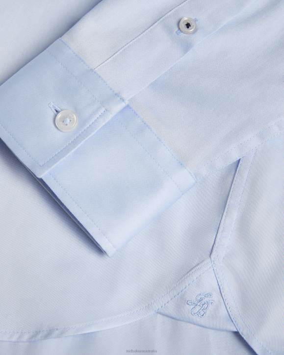 Ted Baker Bellow Long Sleeve Satin Stretch Shirt Light Blue Clothing Men TLPL1481
