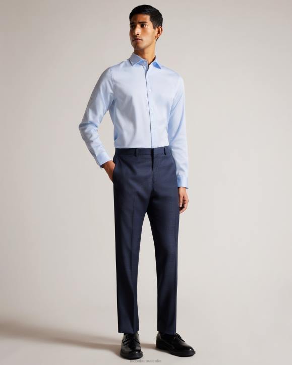 Ted Baker Bellow Long Sleeve Satin Stretch Shirt Light Blue Clothing Men TLPL1481