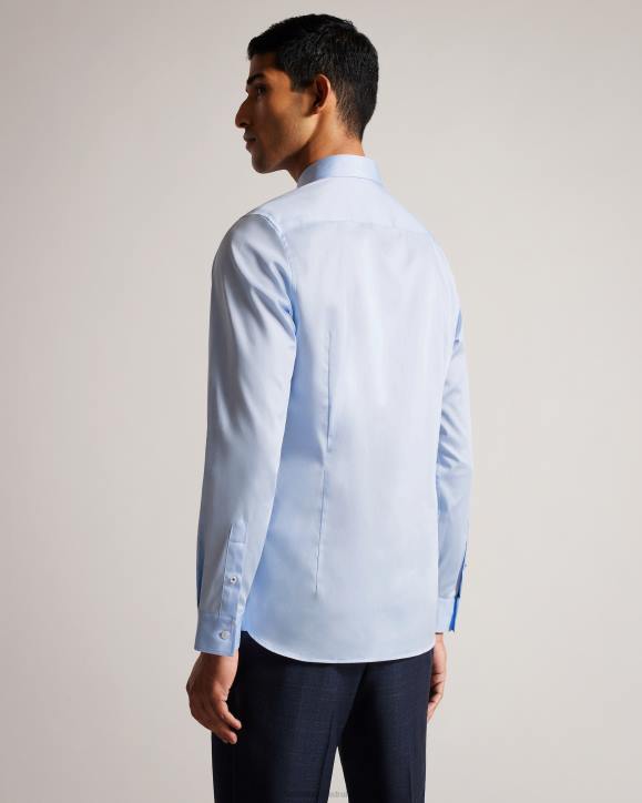 Ted Baker Bellow Long Sleeve Satin Stretch Shirt Light Blue Clothing Men TLPL1481
