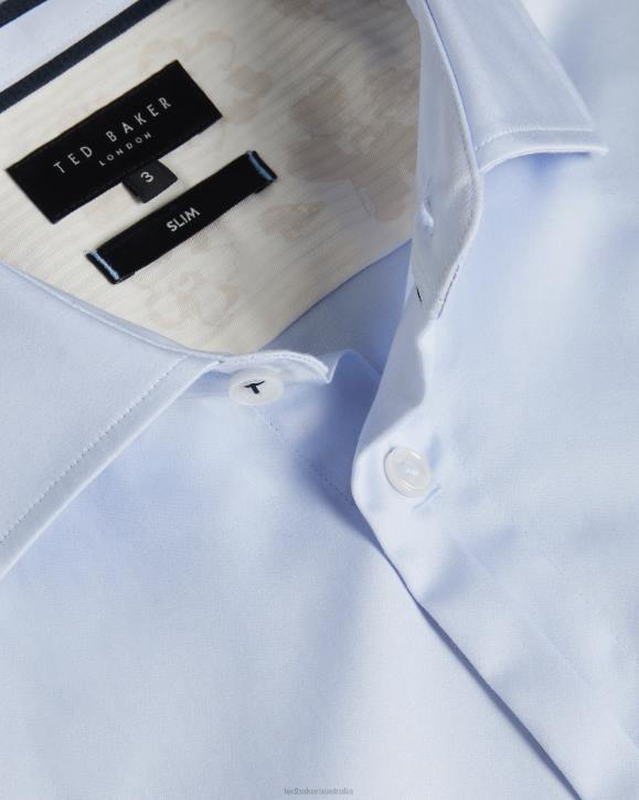 Ted Baker Bellow Long Sleeve Satin Stretch Shirt Light Blue Clothing Men TLPL1481