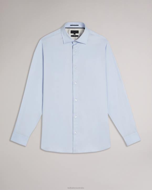 Ted Baker Bellow Long Sleeve Satin Stretch Shirt Light Blue Clothing Men TLPL1481