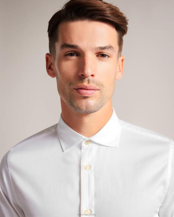 Ted Baker Bellow Long Sleeve Satin Stretch Shirt White Clothing Men TLPL1426