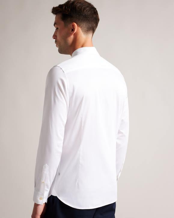 Ted Baker Bellow Long Sleeve Satin Stretch Shirt White Clothing Men TLPL1426