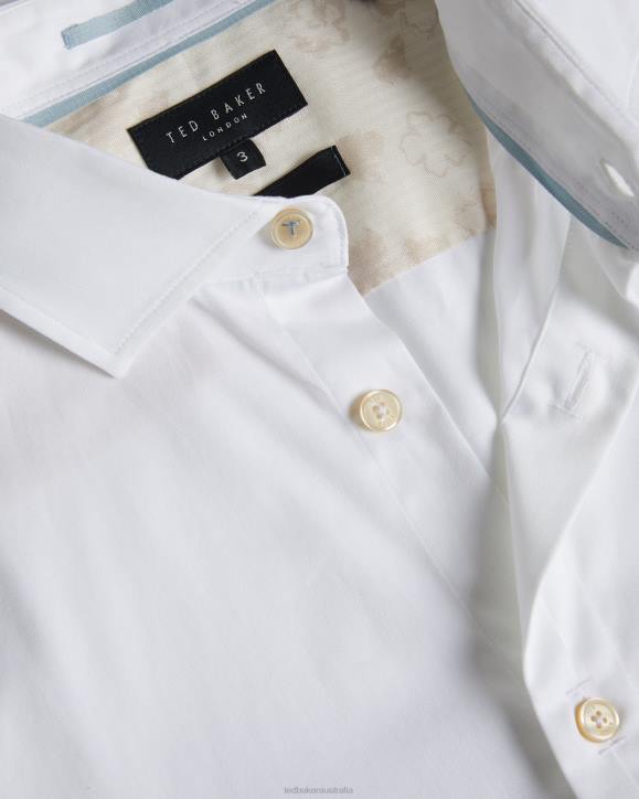 Ted Baker Bellow Long Sleeve Satin Stretch Shirt White Clothing Men TLPL1426