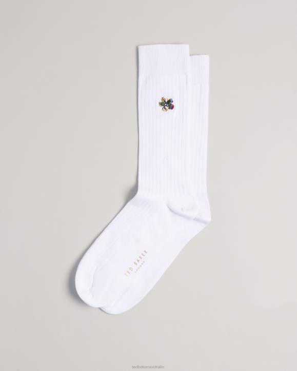 Ted Baker Boelow Flower Embroidery Sock WHITE Accessories Men TLPL1838
