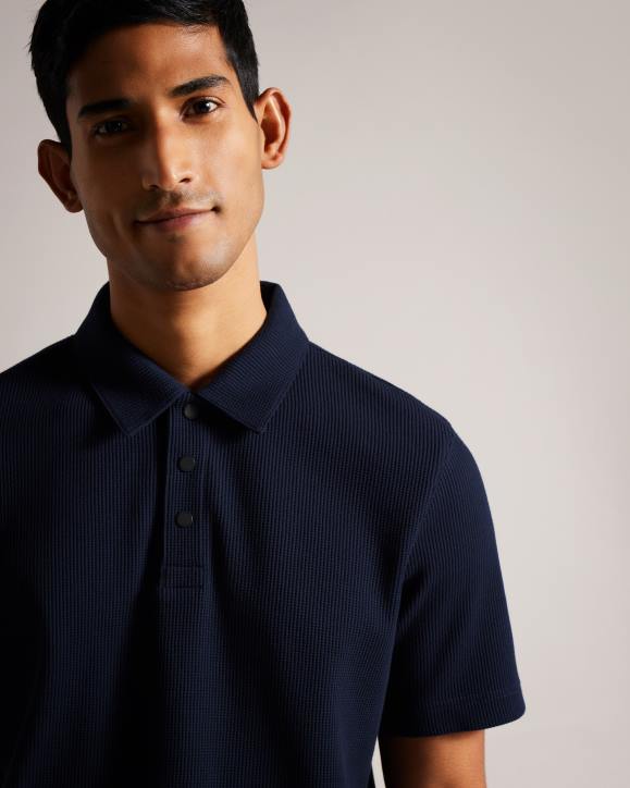 Ted Baker Bute Short Sleeve Regular Fit Textured Polo Shirt Navy Clothing Men TLPL1234