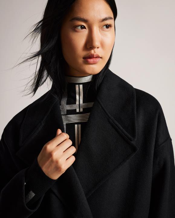 Ted Baker Caysa Cocoon Coat With Oversized Collar Black Clothing Women TLPL456