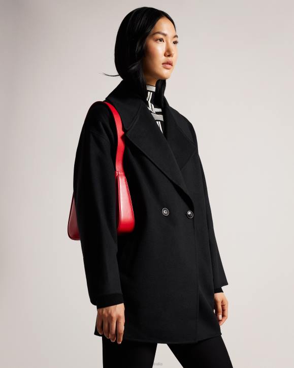 Ted Baker Caysa Cocoon Coat With Oversized Collar Black Clothing Women TLPL456