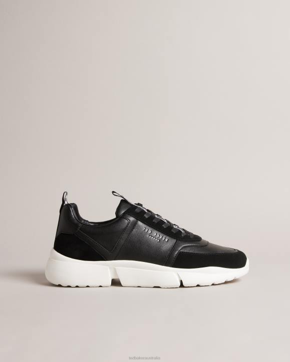 Ted Baker Cecylew Webbing Smooth Leather And Suede Trainers Black Shoes Men TLPL1927