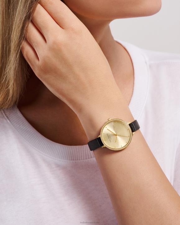 Ted Baker Chessa Crystal Embellished Watch With Vegan Leather Strap Black Accessories Women TLPL1037