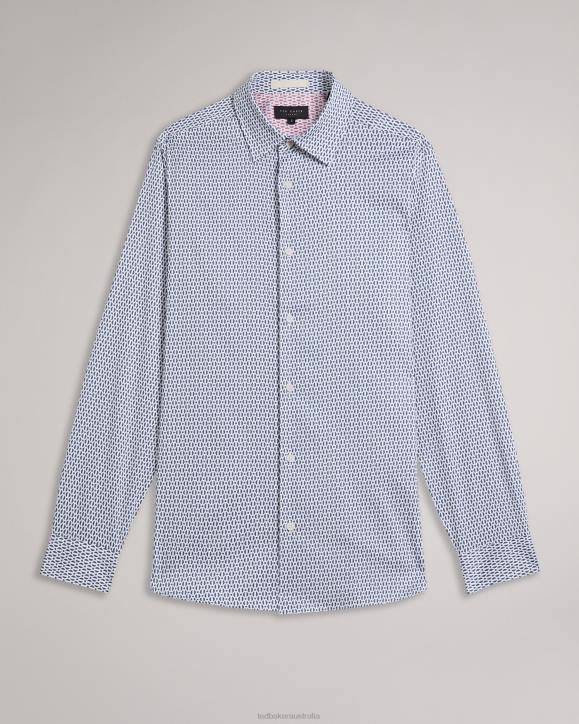 Ted Baker Conifur Long Sleeve Circle Geometric Print Shirt Light Blue Clothing Men TLPL1238