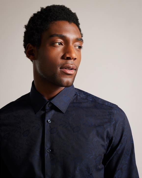 Ted Baker Cortoss Floral Jacquard Shirt Navy Clothing Men TLPL1399